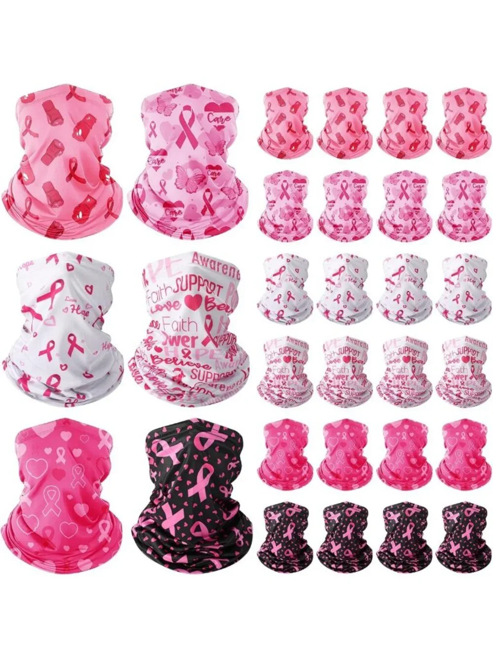 24 Pcs Pink Ribbon Neck Gaiters for Breast Cancer Awareness - Stylish Bandanas